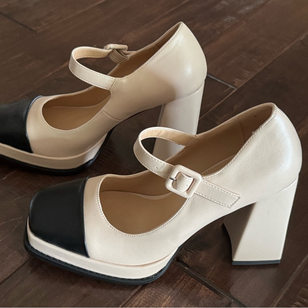 Amazon Cream and Black Platform Mary Janes